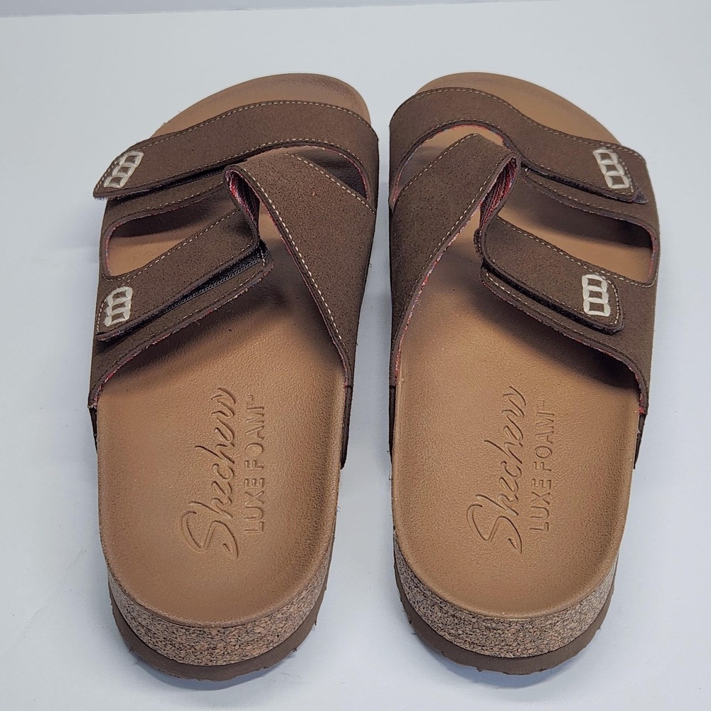 Skechers Sandals Womens Size 10 Brown Luxe Foam Slide On Adjustable EUC SN 56176 - Picture 8 of 10